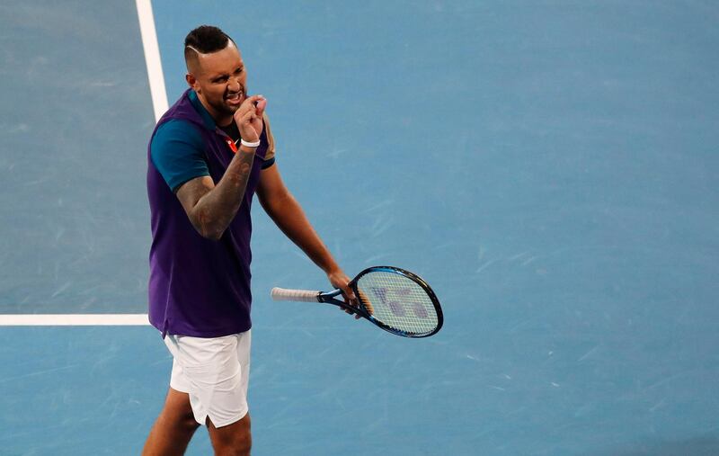 Nick Kyrgios reacts during his second round match against Ugo Humbert. Reuters