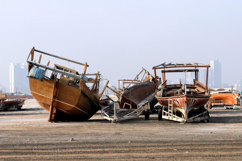 Abu Dhabi, United Arab Emirates, June 18, 2019.  Dhow graveyard at the Al Mina area, Abu Dhabi.
Victor Besa/The National
Section:  NA
For:  standalone or big picture