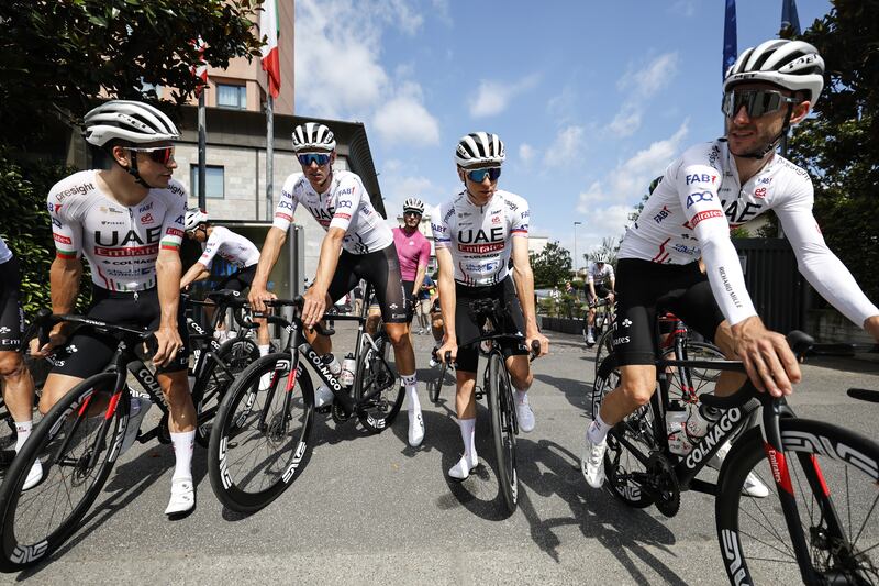 UAE Team Emirates prepare for a training session in Florence ahead of the Tour de France. EPA