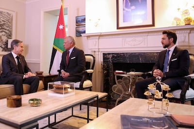 Jordan's King Abdullah and and Crown Prince Hussein meet US Secretary of State Antony Blinken in Washington. AFP 