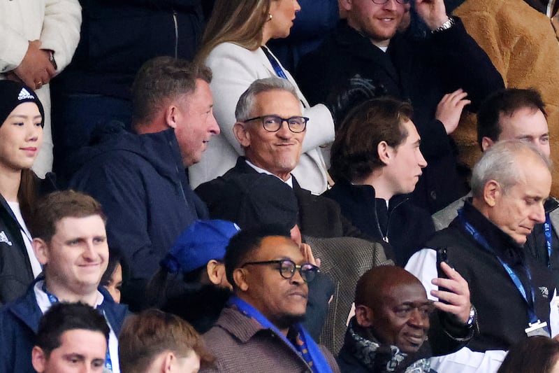 Gary Lineker looks on from the stands during the Premier League match between Leicester City and Chelsea in Leicester. Getty Images