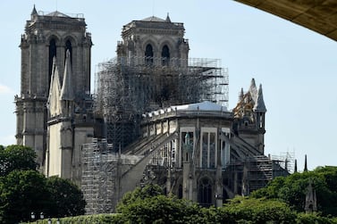 The scaffoldings set up on Notre-Dame cathedral, under repair after it was badly damaged. AFP