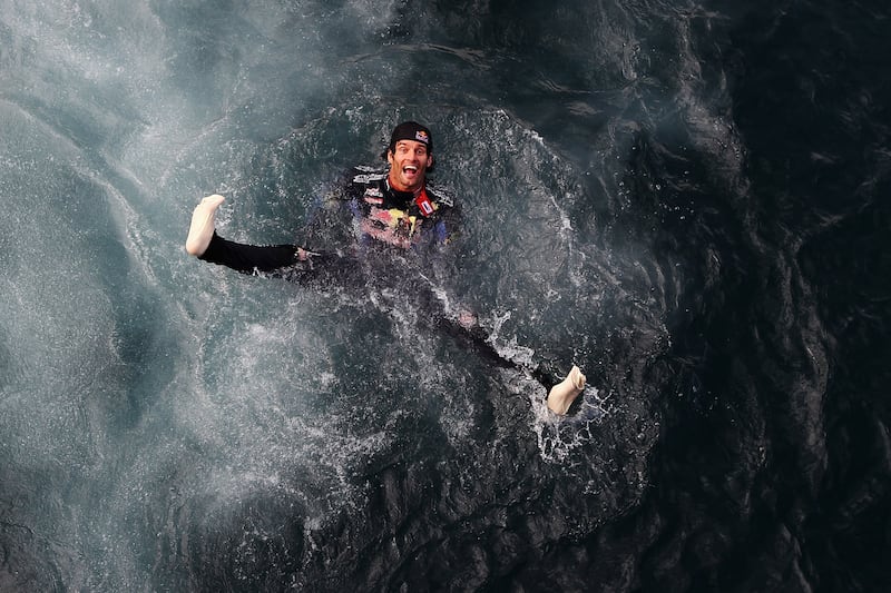 Mark Webber of Australia and Red Bull Racing celebrates by diving into the harbour after winning the Monaco Formula One Grand Prix at the Monte Carlo Circuit on May 16, 2010 in Monte Carlo, Monaco. Getty Images