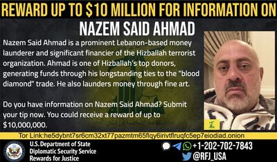 The US is offering $10 million for information about Nazem Ahmad. Photo: Rewards for Justice