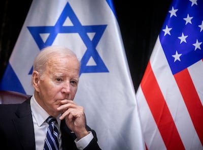 US President Joe Biden pauses during a meeting with Israeli Prime Minister Benjamin Netanyahu in Tel Aviv last October. EPA