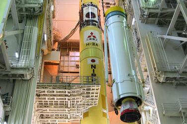 A Mitsubishi H-IIA rocket with the Hope space probe attached is pictured at Tanegashima Space Centre in Japan. The launch was postponed on Tuesday due to bad weather and rescheduled for Friday, July 17. Courtesy: Mitsubishi Heavy Industries