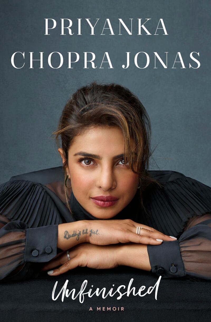 This cover image released by Ballantine shows "Unfinished," a memoir by Priyanka Chopra Jonas. (Ballantine via AP)