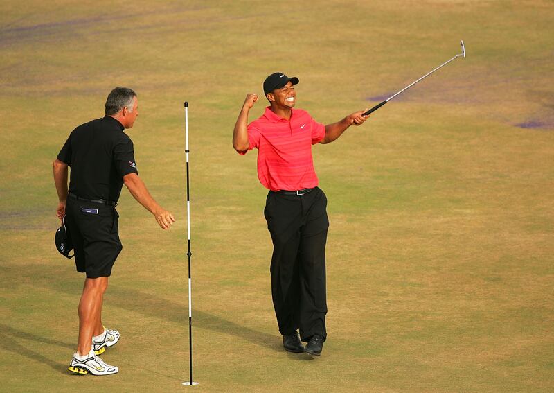 2006: Tiger Woods (United States) finished -18 par, two strokes ahead of Chris DiMarco at Royal Liverpool. Getty