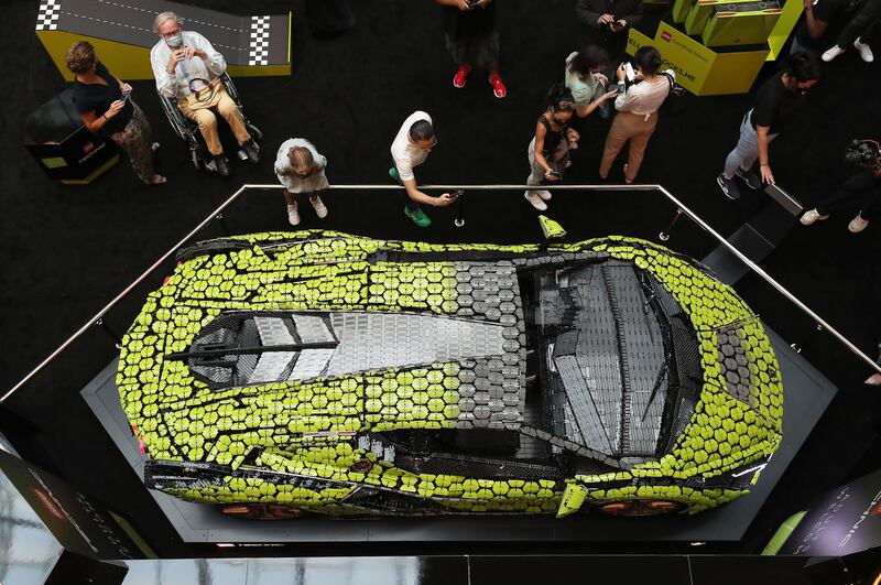 A life-sized Lego Technic Lamborghini Sian FKP 37 is unveiled at Dubai Design District in Dubai. All photos: Pawan Singh / The National