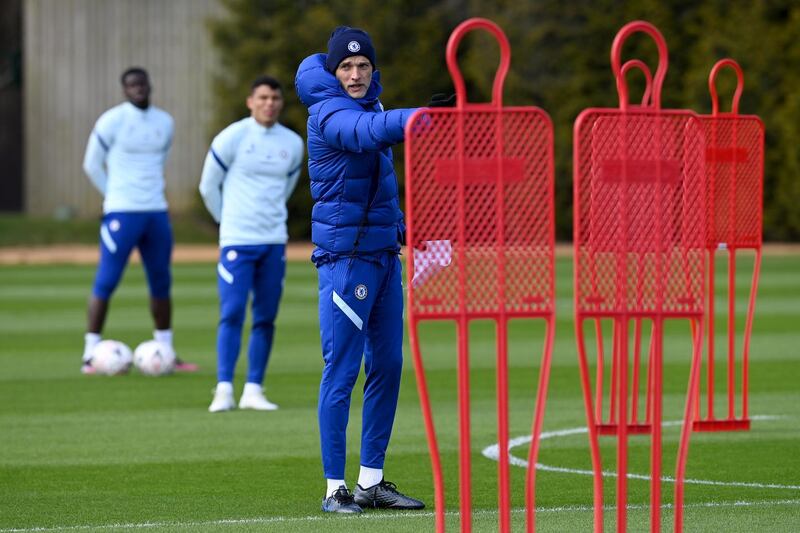 COBHAM, ENGLAND - APRIL 16:  Thomas Tuchel of Chelsea during a training session at Chelsea Training Ground on April 16, 2021 in Cobham, England. (Photo by Darren Walsh/Chelsea FC via Getty Images)