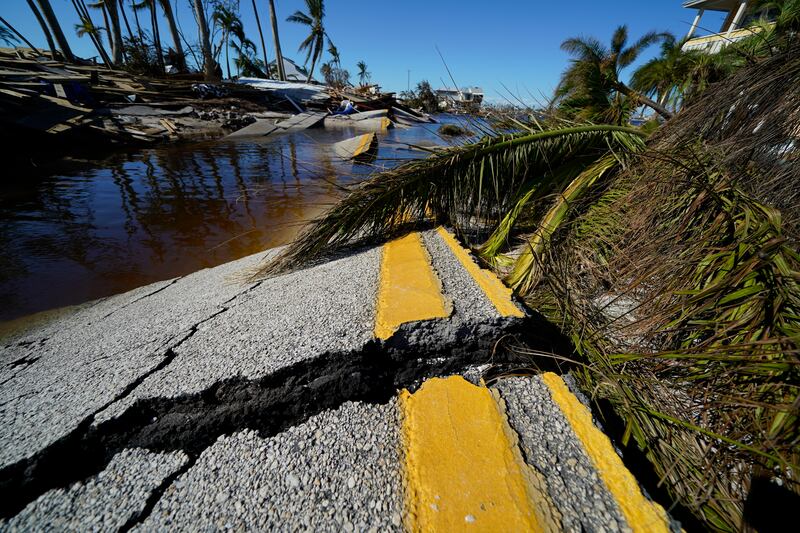 The destroyed bridge leading to Pine Island after Hurricane Ian. AP