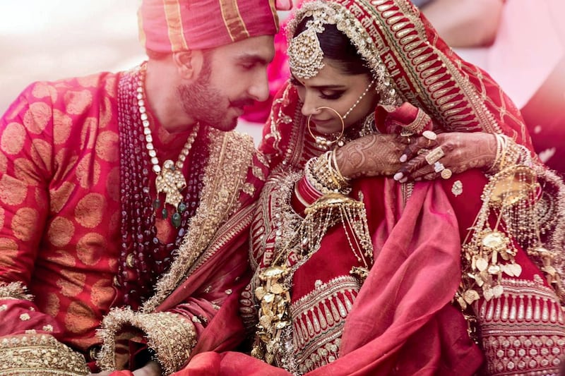 Ranveer Singh and Deepika Padukone on their wedding day in 2018. Photo: Twitter / Deepika Padukone 