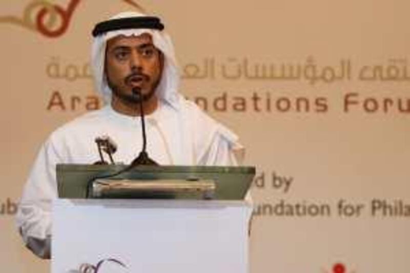 DUBAI - MAY 10,2010 - Sheikh Sultan Bin Tahnoon Al Nahyan , Board member of Emirates Foundations deliver his keynote speech  during the opening of Arab Foundations Forum held at Murooj Rotana Hotel in Dubai. ( Paulo Vecina/The National )