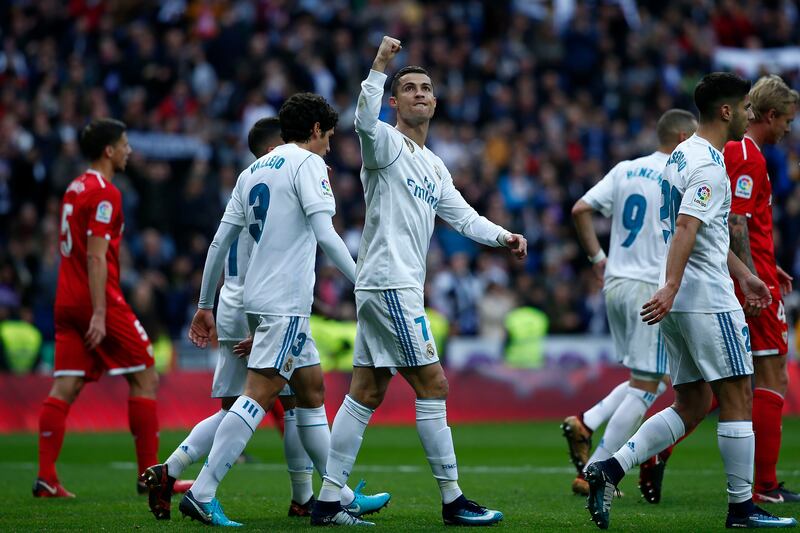 2017-18 54 goals (Real Madrid 44, Portugal 10). Getty Images