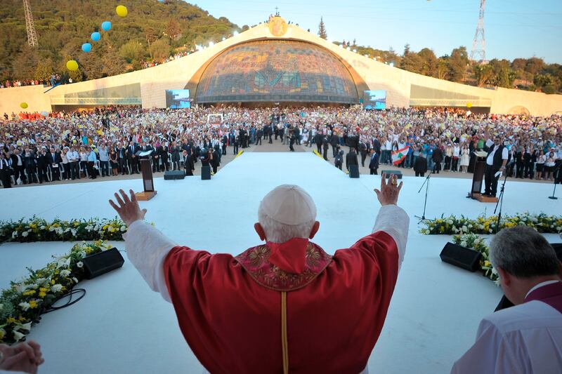 Pope Benedict XVI arrives for a meeting with youths at Bkerke in Harissa, near Beirut, September 15, 2012. Reuters