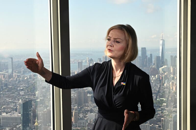 British Prime Minister Liz Truss speaks to the media at the Empire State Building in New York on Tuesday. Reuters