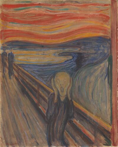 epa09029363 An undated handout photo made available by The National Museum of Art, Architecture and Design of Norway on 22 February 2021 shows the painting 'The Scream,' 1893, by Norwegian artist Edvard Munch. New analysis by experts at the National Museum in Oslo concluded that a pencil inscription in a corner of the painting was penned by the artist himself. The origin of the graffiti, which reads 'Can only have been painted by a madman,' had been the subject of debate. The masterpiece will go on display in the National Museum’s new building that is due to open in 2022.  EPA/Borre Hostland / National Museum of Norway / HANDOUT MANDATORY CREDIT: Borre Hostland / National Museum of Norway HANDOUT EDITORIAL USE ONLY/NO SALES