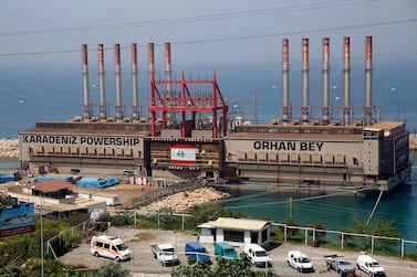 The Turkish floating power station Karadeniz Powership Orhan Bey, which generates electricity to help ease the strain on the country's woefully under maintained power sector, is docked near the Jiyeh power plant, south of Beirut, Lebanon, Monday, April 8, 2019. (AP Photo/Hussein Malla)