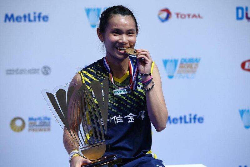 Tai Tzu-ying celebrates winning the women’s final. Charlie Crowhurst / Getty Images