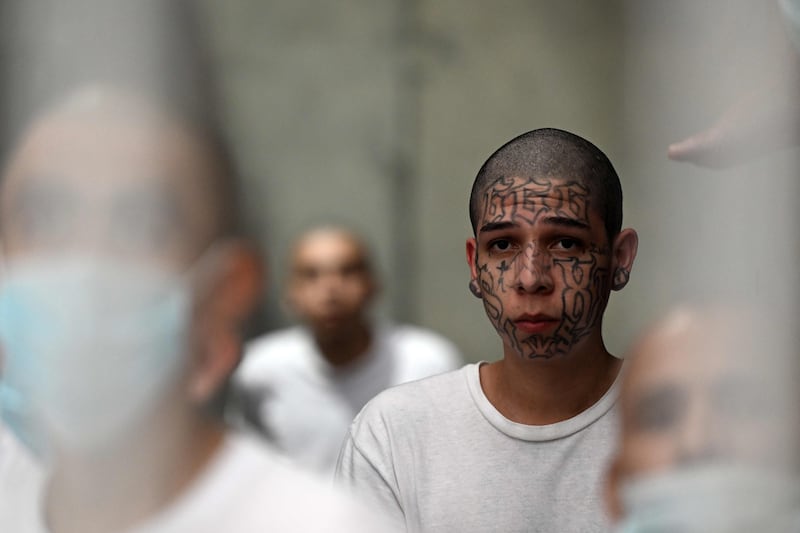 Gang members inside a cell at the mega-prison. AFP