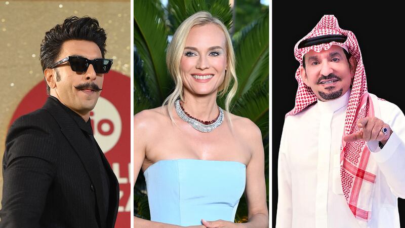 From left, Ranveer Singh, Diane Kruger and Abdullah Al-Sadhan. AFP/ Getty Images