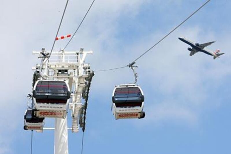 LONDON. 15/5/12. Cabins being tested on the new Emirates Air Line, a cable car across the river Thames in London. The cable car will run from the 02 Arena on the south side of the river to the Excel centre ( owned by ADNEC) on the north side. Stephen Lock for The National  FOR BUSINESS