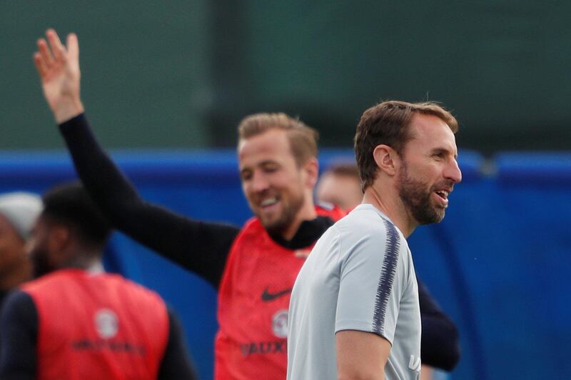 England manager Gareth Southgate with Harry Kane during training REUTERS / Lee Smith
