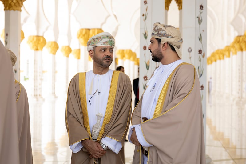 Oma's Foreign Minister Sayyid Badr bin Hamad and Commerce Minister Qais Al Yousef at the Sheikh Zayed Grand Mosque
