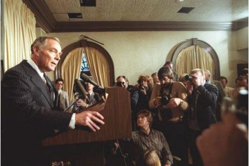 Alexander Haig makes his 'I'm in command here' speech after the assassination attempt on President Reagan on March 30, 1981.