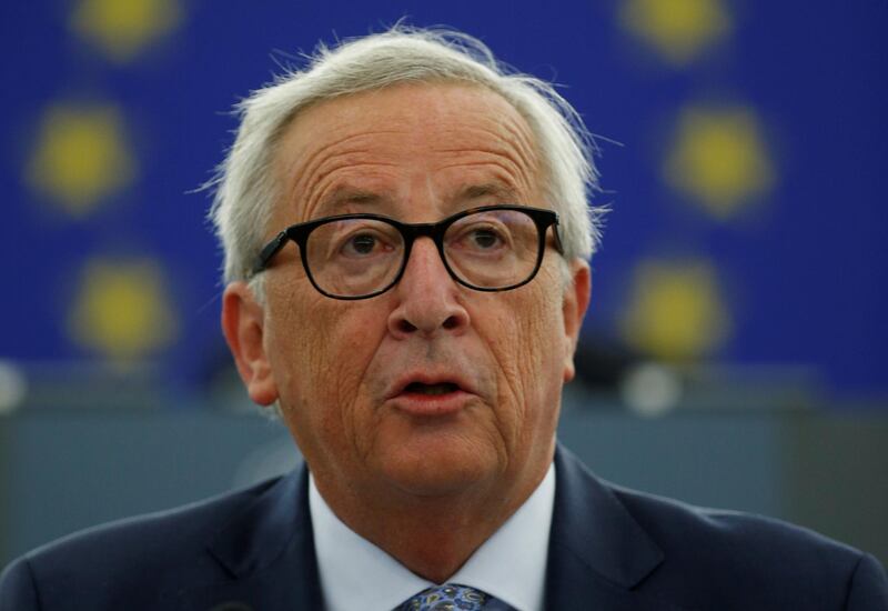 European Commission President Jean-Claude Juncker delivers a speech during a debate on The State of the European Union at the European Parliament in Strasbourg, France, September 12, 2018.  REUTERS/Vincent Kessler