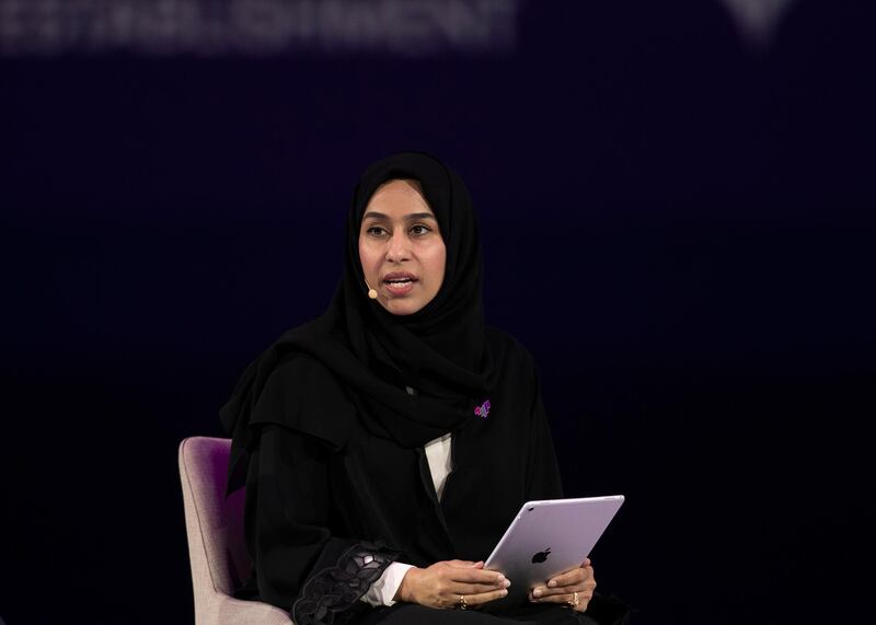 DUBAI, UNITED ARAB EMIRATES. 16 FEBRUARY 2020. 
H.E. HESSA BUHUMAID, Minister of Community Development – UAE; at GLOBAL GENDER BALANCE: BETWEEN RESPONSIBILITY AND RESPONSIVENESS session at Global Women’s Forum Dubai.
(Photo: Reem Mohammed/The National)

Reporter:
Section:
