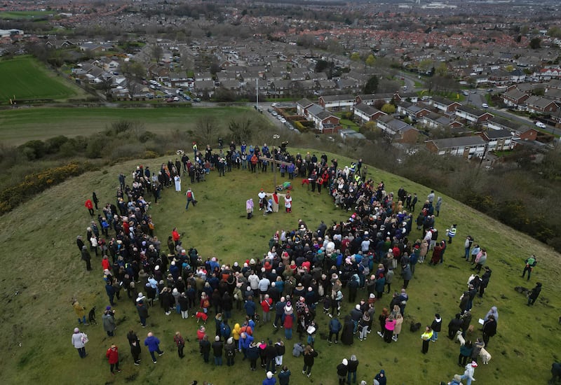 The Good Friday Walk of Witness at Tunstall Hill, Sunderland, north-east England, re-enacting the journey made by Jesus when he carried the cross. PA