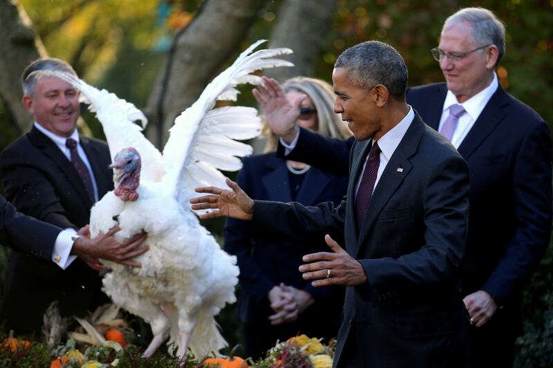 President Barack Obama after pardoning the Thanksgiving turkey at the White House in 2016. Reuters