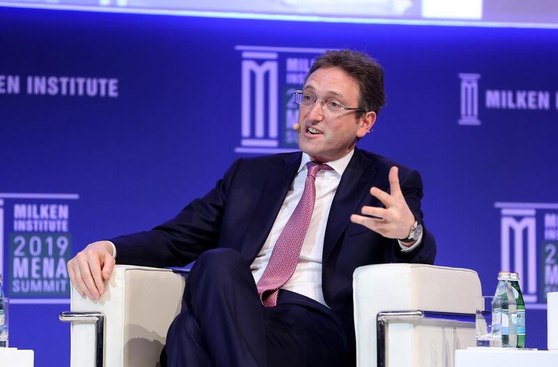 ABU DHABI , UNITED ARAB EMIRATES , February 13 – 2019 :- Jonathan Goldstein , Cain International during the Emerging Trends: Shaping Real Estate session at the Milken Institute MENA Summit 2019 held at The St. Regis Saadiyat Island Resort in Abu Dhabi.  ( Pawan Singh / The National ) For News/Business/Instagram. Story by Dania