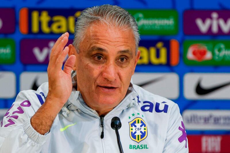 Brazil manager Tite speaks during a press conference after a training session at Beira-Rio stadium in Porto Alegre. AFP