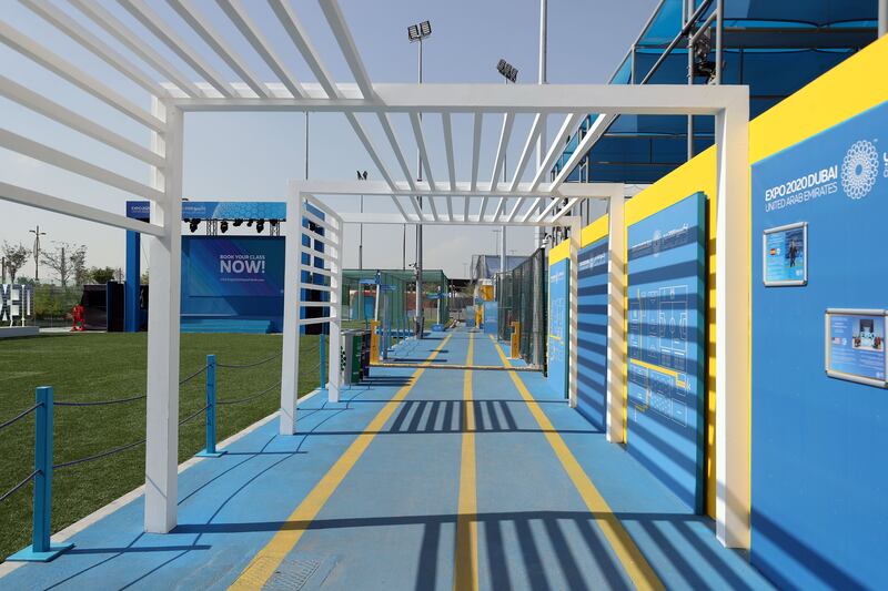 The venue is located adjacent to the Alif – The Mobility Pavilion and done up in bright blue and yellow hues.