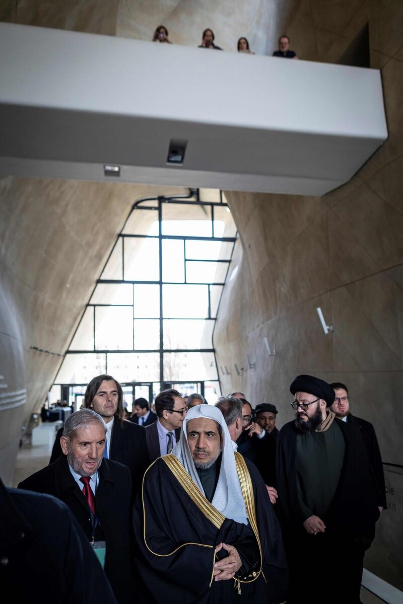 Mohammad Abdulkarim Al Issa and religious leaders of his delegation visit the POLIN Museum of the History of Polish Jews. AFP