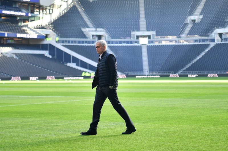 Tottenham Hotspur's manager Jose Mourinho walks the pitch ahead of the Premier League match against Bournemouth at the Tottenham Hotspur Stadium. EPA