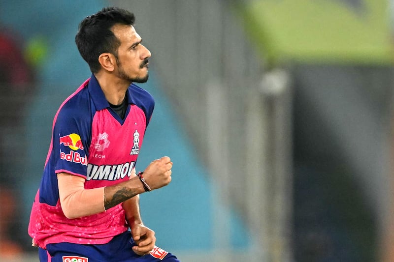 Rajasthan Royals' Yuzvendra Chahal celebrates after the wicket of Royal Challengers the wicket of Bengaluru's Virat Kohli. AFP