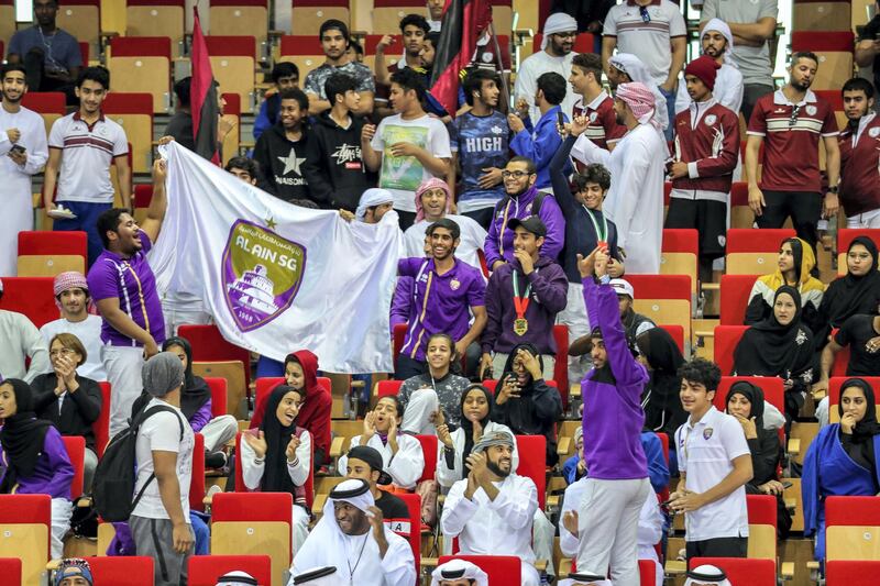 Abu Dhabi, March 24, 2018.  Jiu-Jitsu President Cup at the Mubadala Arena.  Al Ain FG Fans cheer for their team at the Mubadala Arena.
Victor Besa / The National
Sports
Reporter:  Amith Passela