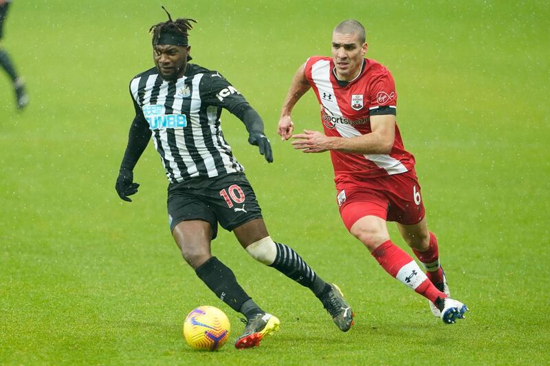Allan Saint-Maximin - 8: His first start since November 21, French attacker was an immediate threat driving forward. Was no surprise when he set-up opening goal with excellent run and cross. Another good run and pass to supply Almiron for second. Taken off with 25 minutes left looking shattered as the pitch became increasingly waterlogged in the rain and Newcastle brought an extra defender. AFP
