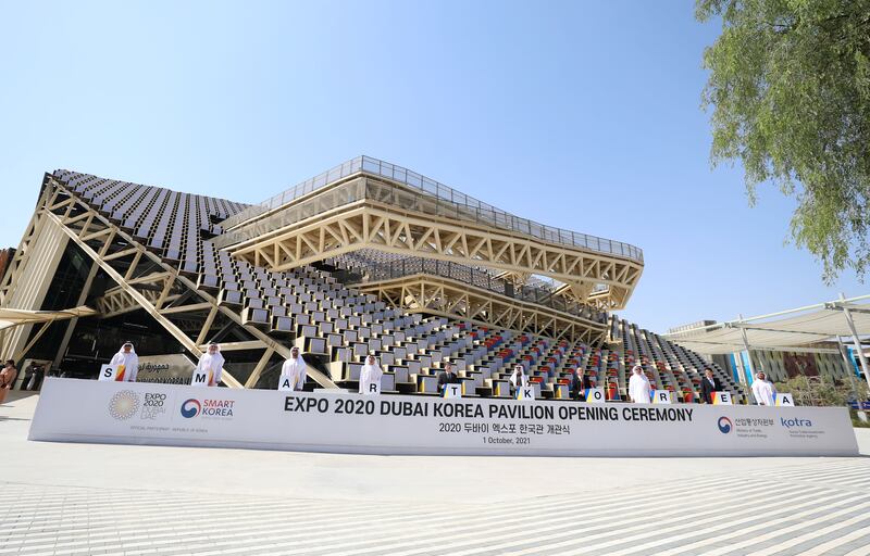 The official opening of the Korea pavilion on the first day of Expo 2020 in Dubai. Chris Whiteoak / The National