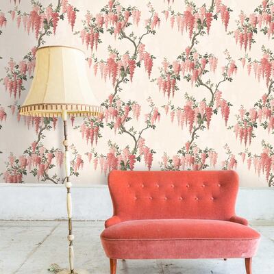 Red sofa couch in vintage room with lamp - classical style