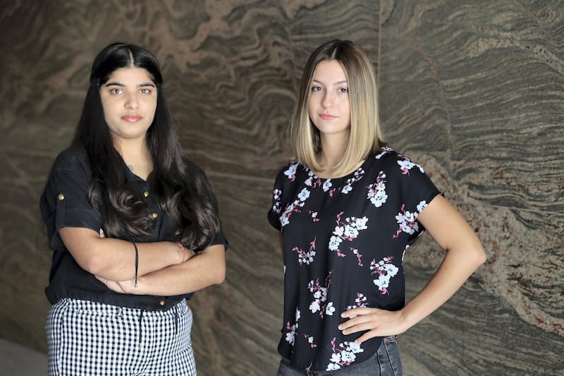 Dubai, United Arab Emirates - Reporter: Anam Rizvi: Meera Bhat and Emma Parisot (R). Pupils in UAE concerned about coronavirus are forced to cancel summer programmes at universities abroad. Thursday, March 12th, 2020. Barsha Heights, Dubai. Chris Whiteoak / The National