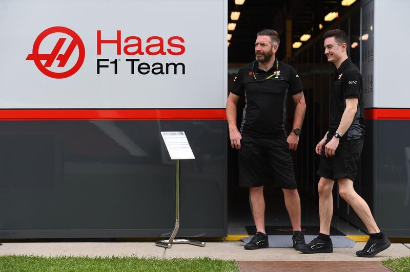 Members of the Haas F1 team are pictured at the Albert Park circuit ahead of the Formula One Australian Grand Prix in Melbourne.   AFP