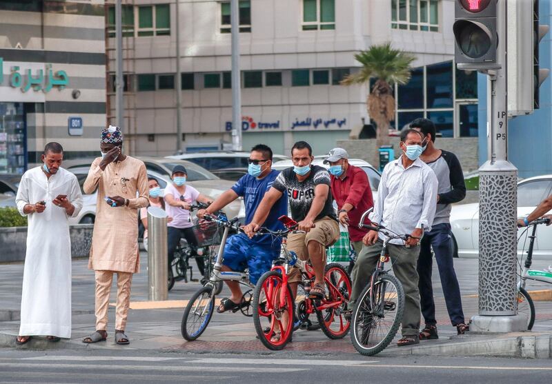 Abu Dhabi, United Arab Emirates, August 14, 2020.  People using bicycles as mode of transportation is now more evident at downtown Abu Dhabi on an early Friday evening due to the Covid-19 pandemic.
Victor Besa /The National
Section:  NA
For:  Standalone/Stock Images