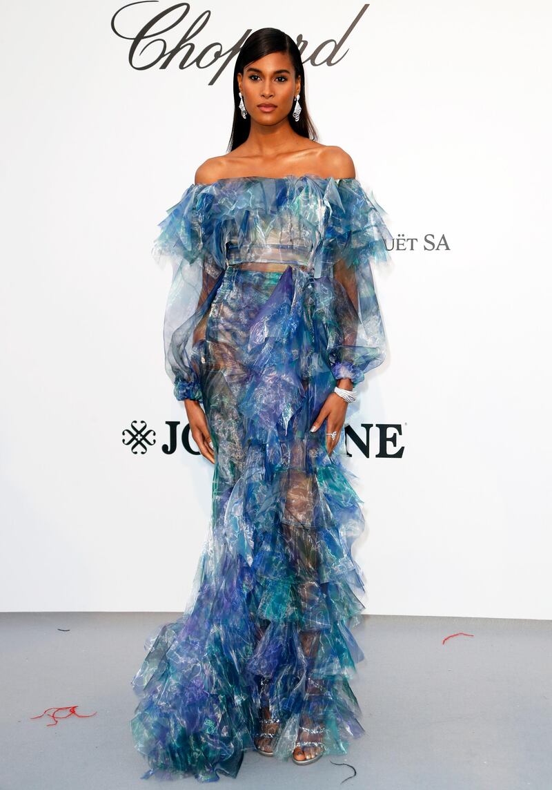 French model Cindy Bruna in Spring 2019 Balmain Haute Couture. Photo: EPA