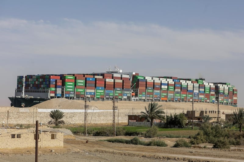 FILE PHOTO: Ship Ever Given, one of the world's largest container ships, is seen after it was fully floated in Suez Canal, Egypt March 29, 2021. REUTERS/Mohamed Abd El Ghany/File Photo