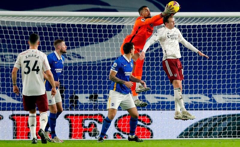 BRIGHTON RATINGS: Robert Sanchez, 6 - Despite commanding his box well and producing a fantastic second half save from Aubameyang, the Brighton goalkeeper couldn’t prevent Lacazette’s winner. AFP