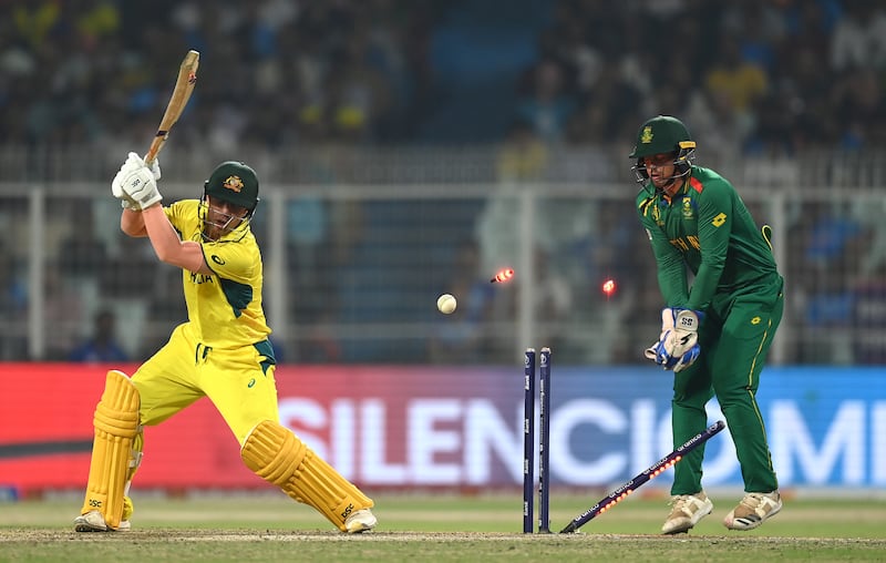 Australia opener David Warner is bowled by Aiden Markram after scoring 29 off 18 balls. Getty Images